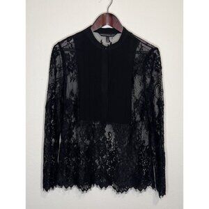 White House Black Market Black Lace Longsleeve Blouse Size 4